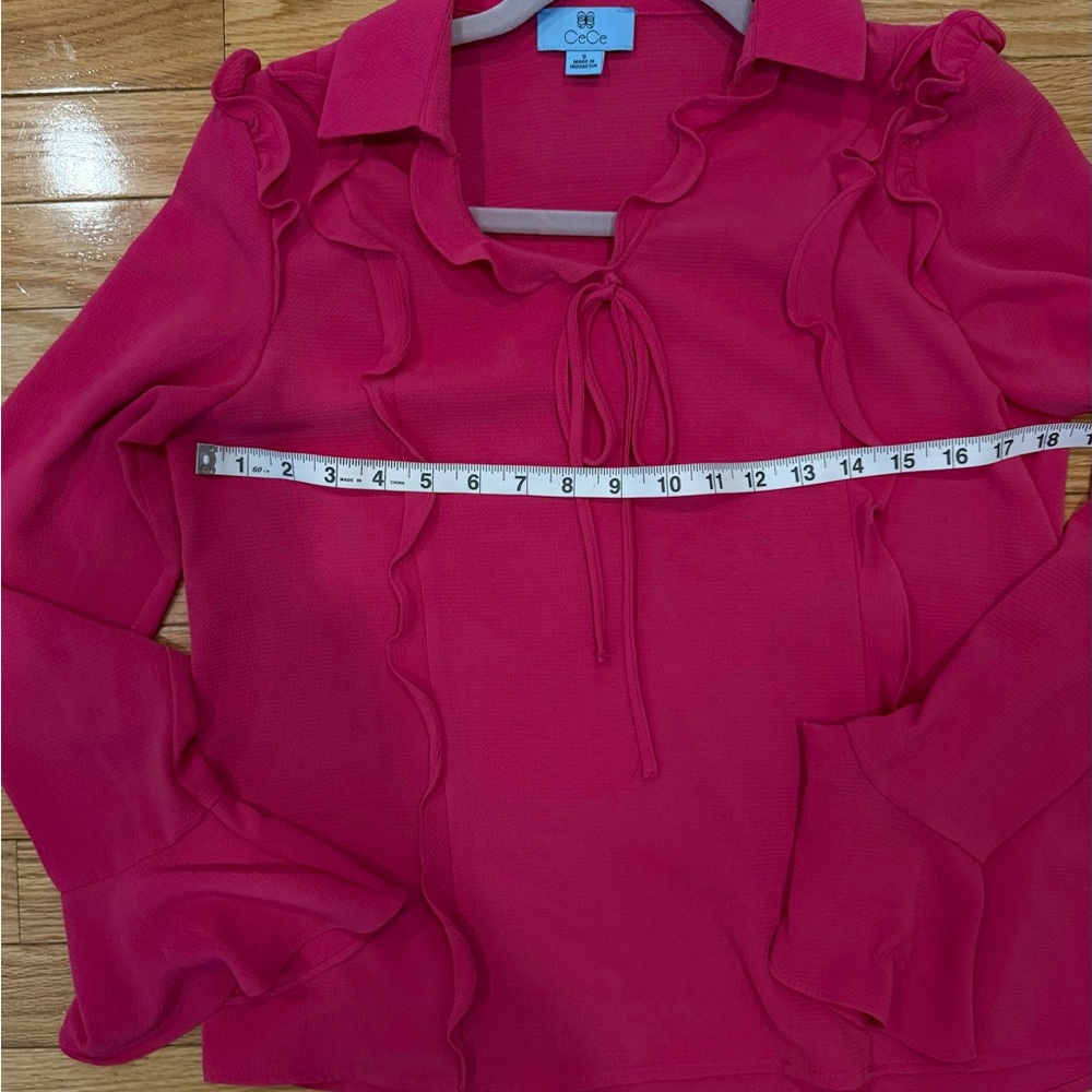 CeCe Fuchsia Ruffle Trim Top - Picture 8 of 11